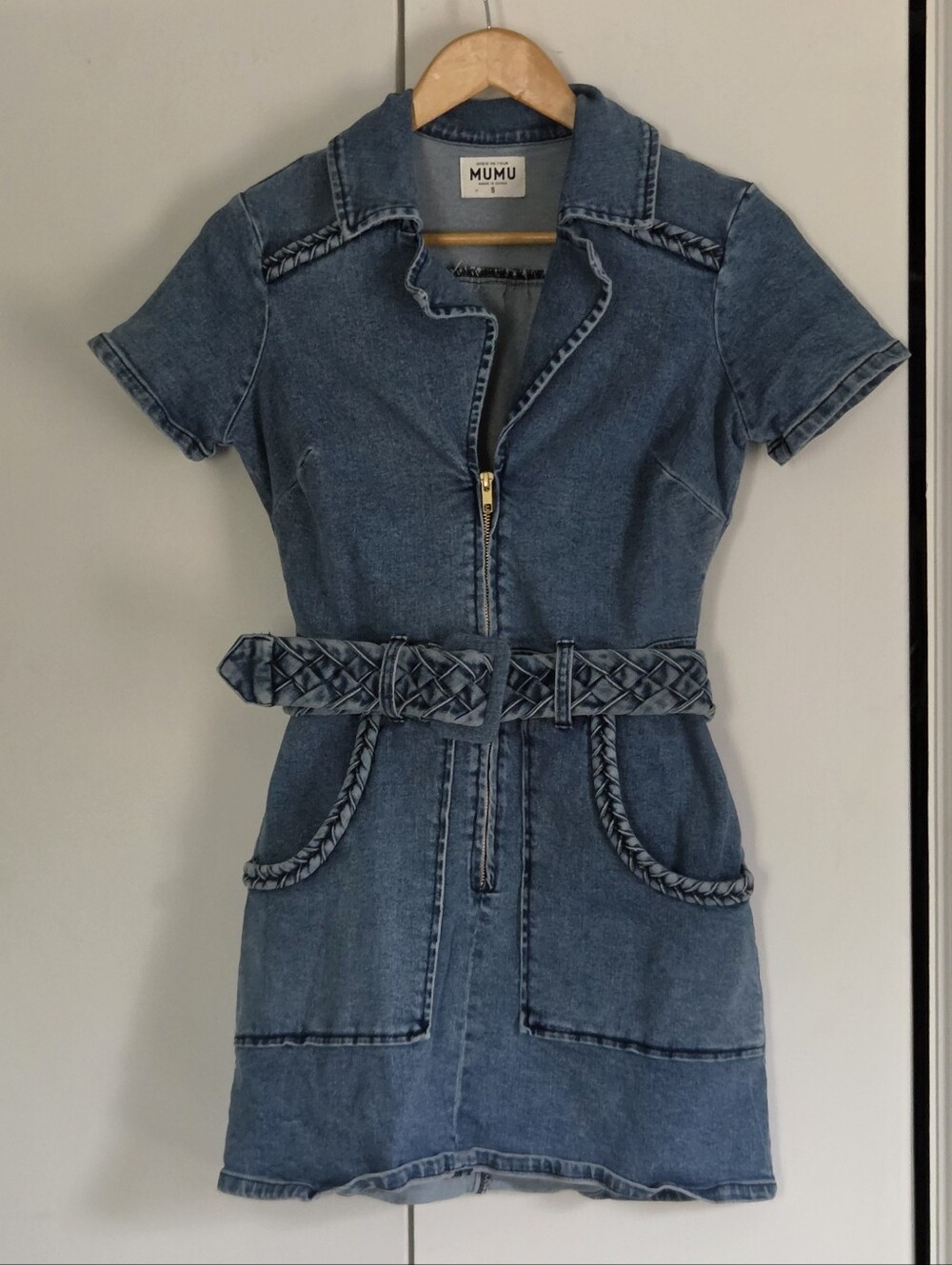 Show Me Your Mumu Braided-Trim Denim Mini Dress in Blue - Picture 2 of 6
